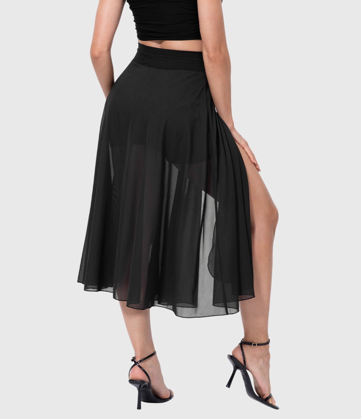 High Waist Drawstring Front Slit A-Line Midi Skirt