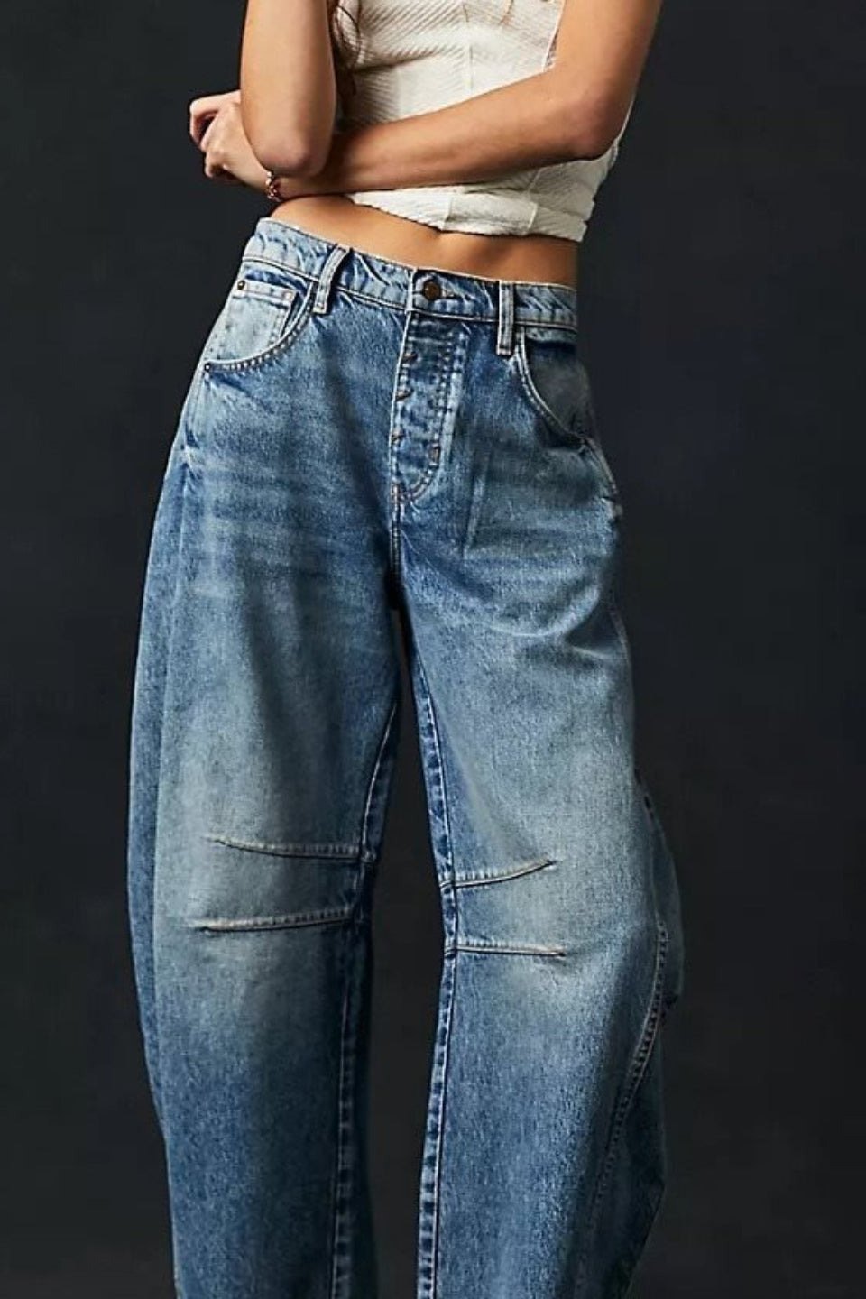 Vintage Washed Wide-Leg Denim Jeans