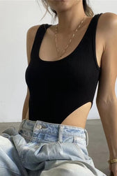 Slim U Neck High Slit Tank Bodysuit