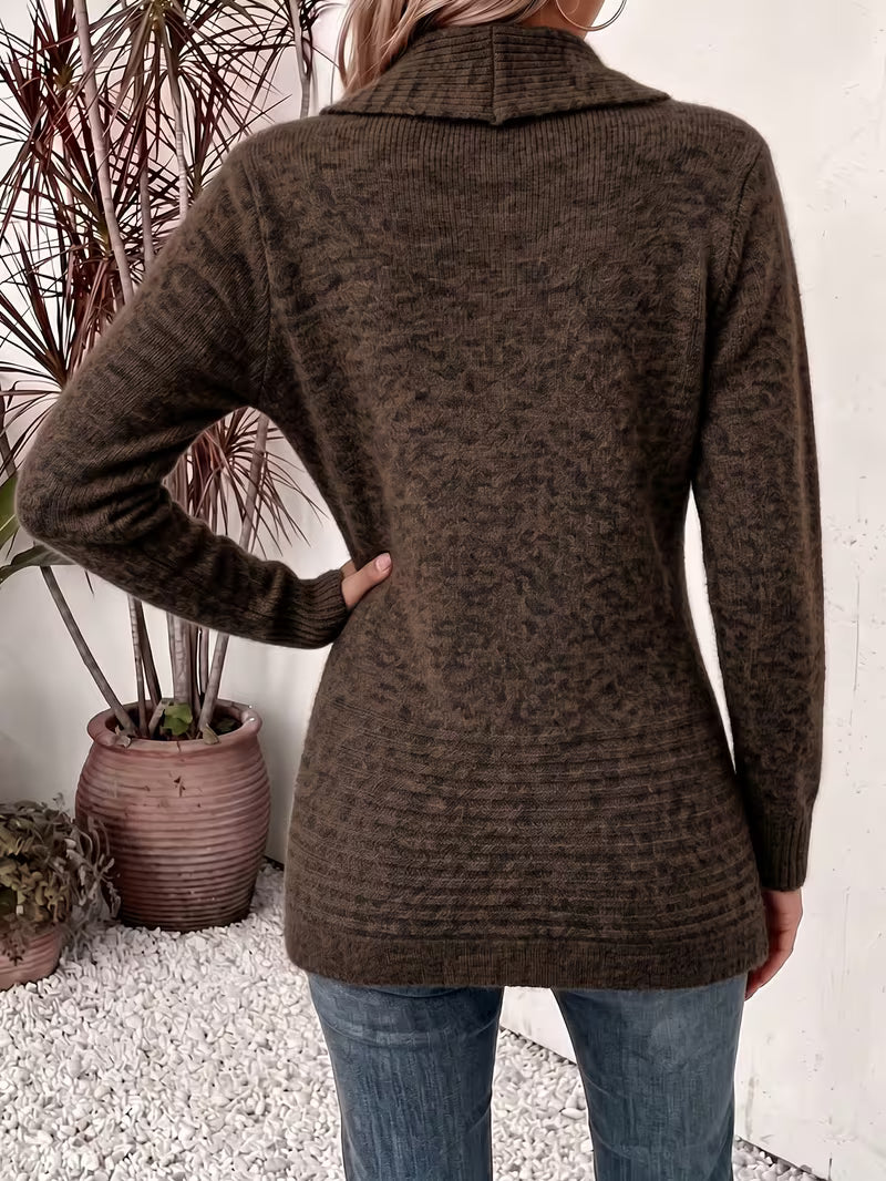 Shawl Collar Open Front Button Tab Ribbed Cardigan