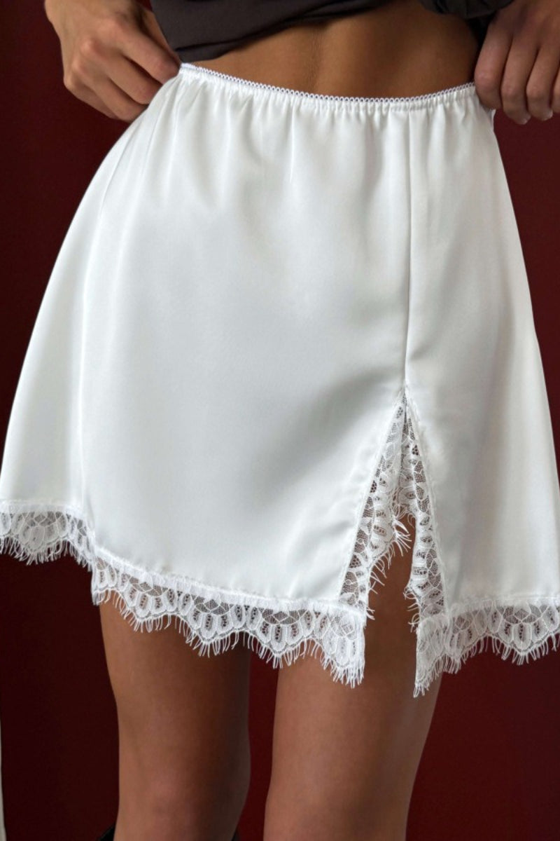 Satin Lace Panel Y2K Mini Skirt