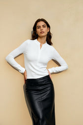 Fitted Henley Button Slim Crew Neck Long Sleeve Blouse
