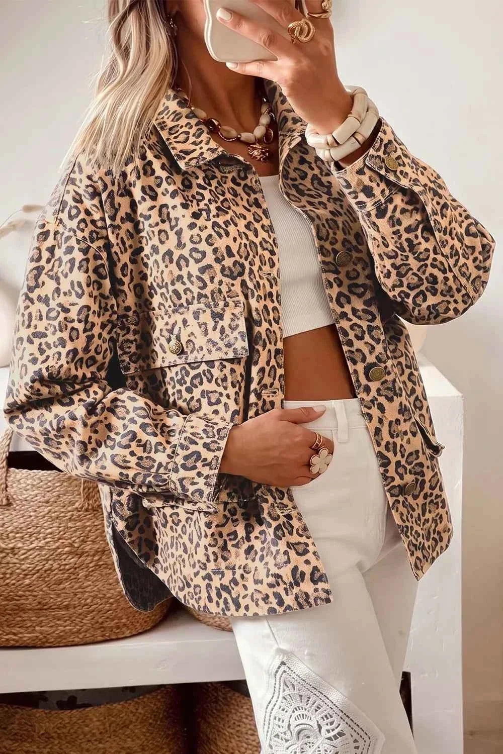 Leopard Print Denim Jacket