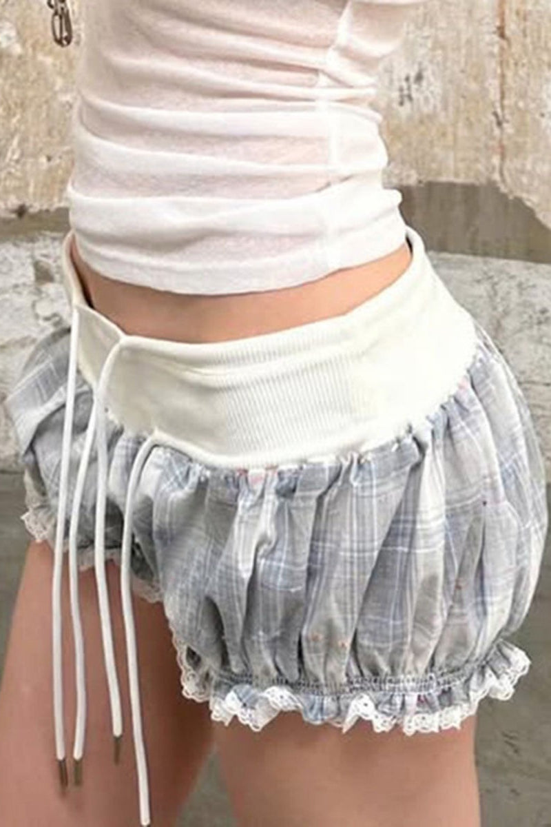 Ruffle Trim Drawstring Low Rise Bodycon Casual Shorts