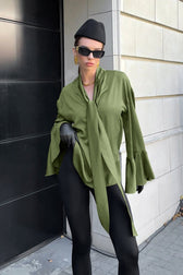 Lazy Flare Sleeve Ruffle Blouse