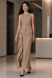 Ruffle Slit Skirt Elegant Two Piece Work Set