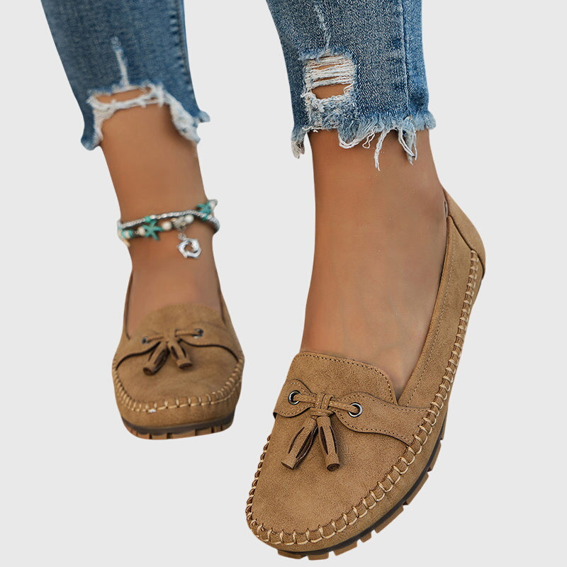 Round Toe Tassel Moccasin Stitch Suede Look Loafers