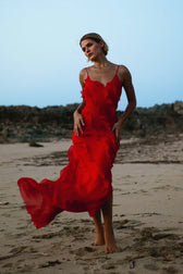 Sexy Backless Slit Fitted Spaghetti Strap Chiffon Ruffled Party Dress 2
