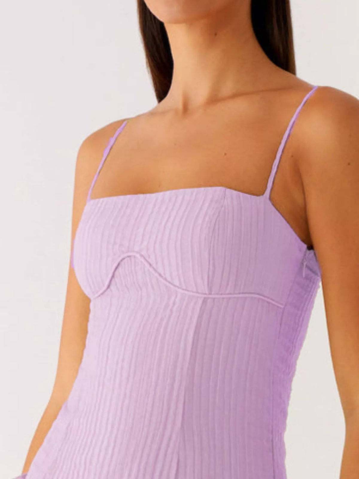 Textured Square Neck Cami Drop Waist Ruffle Hem Mini Dress 8
