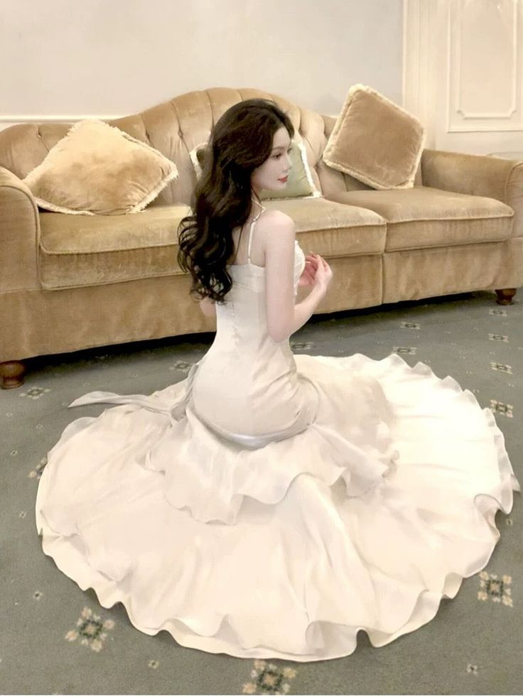 Elegant Straps White Prom Dress Mermaid Long Party Evening Dress cc1757