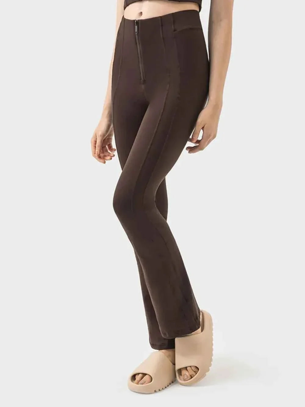 High Waist Zip Front Seam Detail Flare Active Pants 11