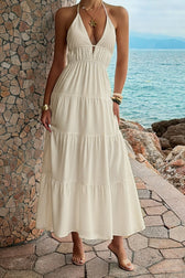 Halter Deep V Tiered Vacation Dress