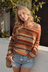 Multicolor Stripe Off Shoulder Knit Tee