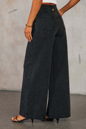 Denim Vest Wide Leg Crop Top Two Piece Pants Set