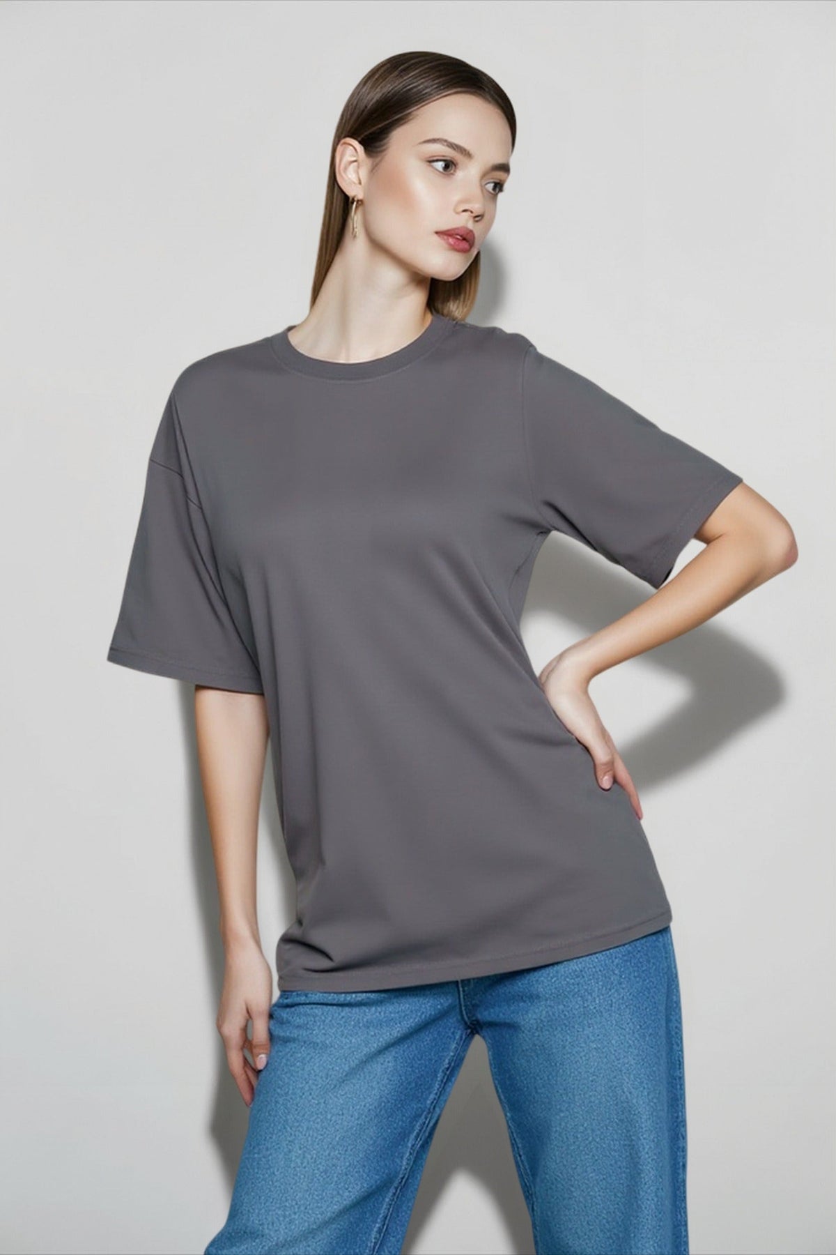 Crew Neck Drop Shoulder Half Sleeve Oversized T-Shirt 4