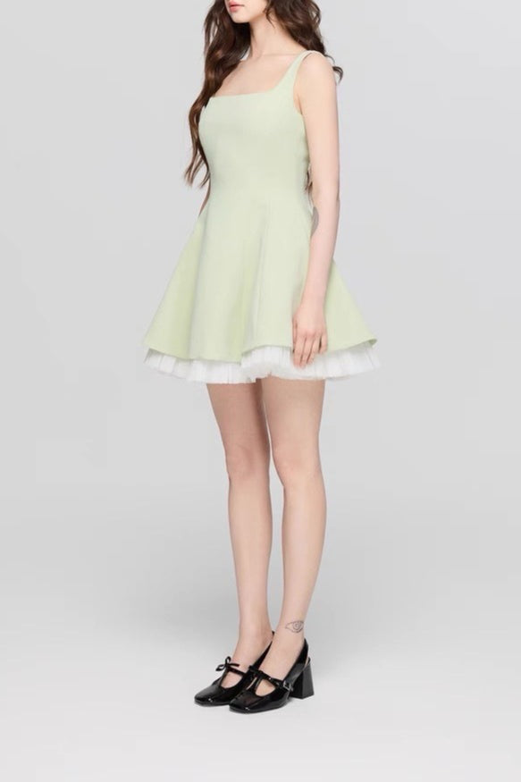 Square Neck Mesh Panel Mini Dress 14