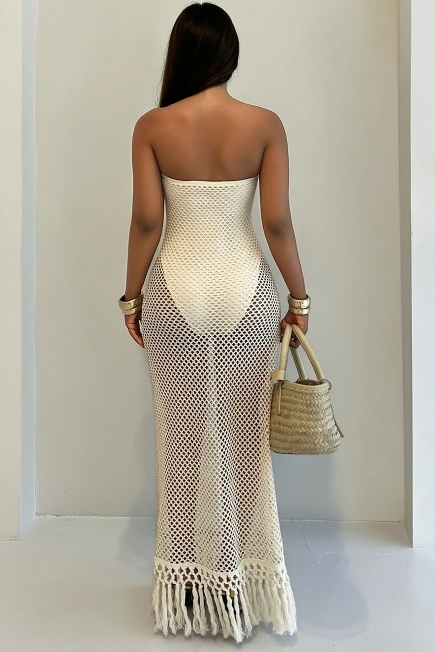 Solid Tube Cutout Tassel Maxi Slim Bodycon Dress