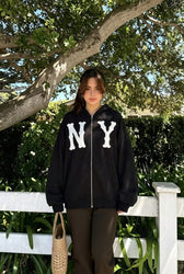 Embroidered Floral Print Zip Hoodie
