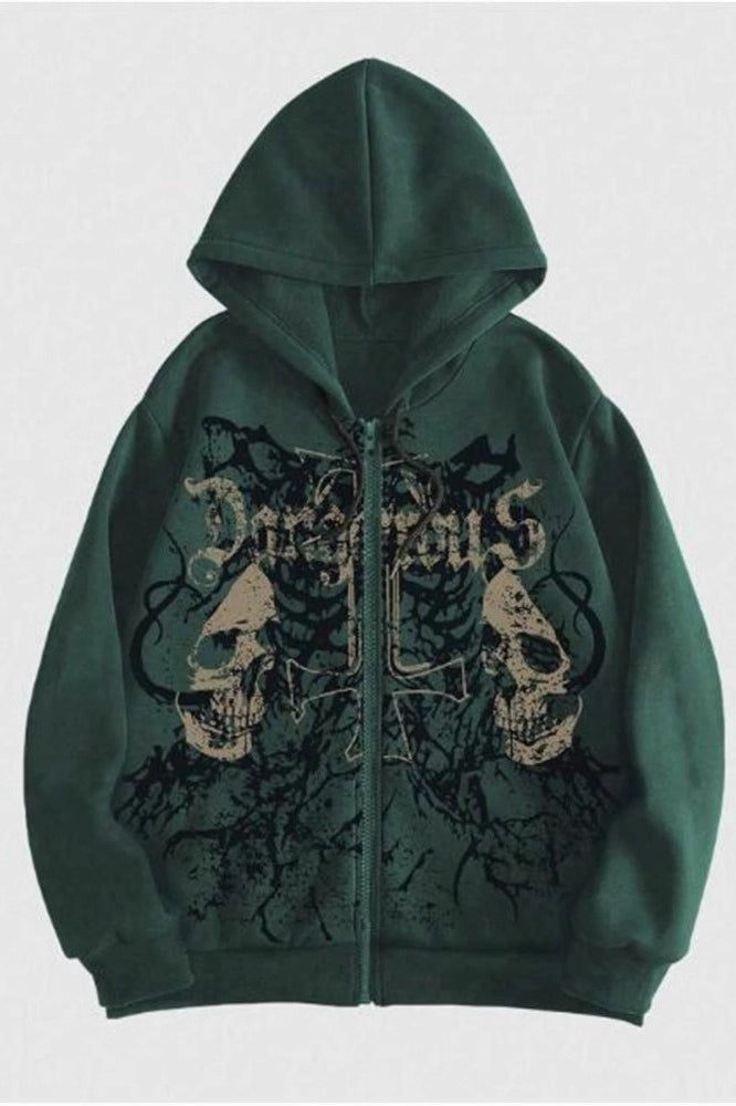 Retro Street Graphic Zip Hoodie