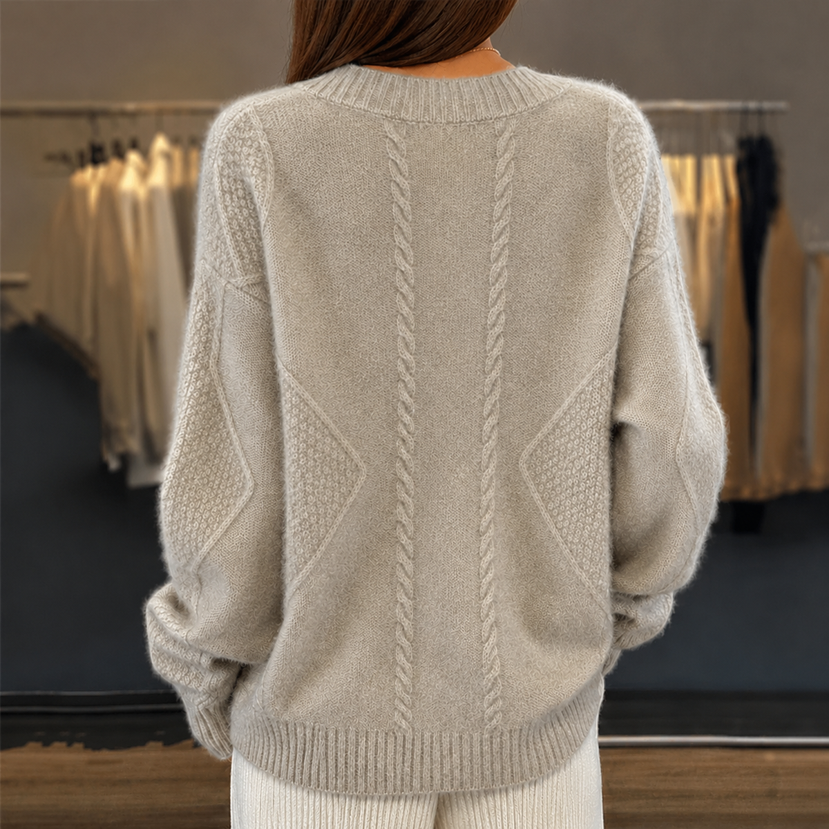 V-Neck Button Front Cable Knit Cardigan