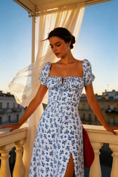 Printed Open Back Slim Split Floral Dress
