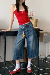 High Waist Vintage Wide Leg Straight Crop Jeans