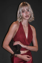 Halter Deep V Backless Glitter Cami Top