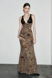 Leopard Print Lace Trimmed Maxi Dress