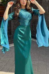 Liora Ruched Organza Satin Patchwork Long Bell Slit Maxi Dress - View 25