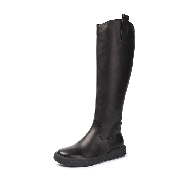 Handmade Soft��Leather Knee High Boots Side Zip Riding Boots in Black