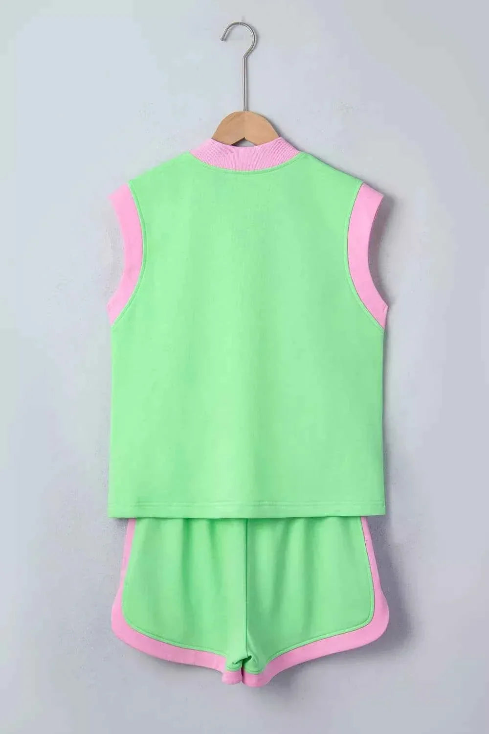 Color Block Half Zip Cap Sleeve Top and Shorts Two Piece Set 3