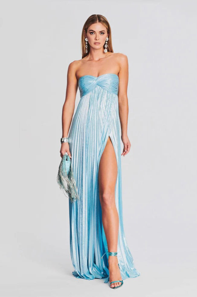Strapless Slit Slip Prom Dress