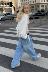 Vintage Washed Patchwork Wide Leg Trendy Jeans
