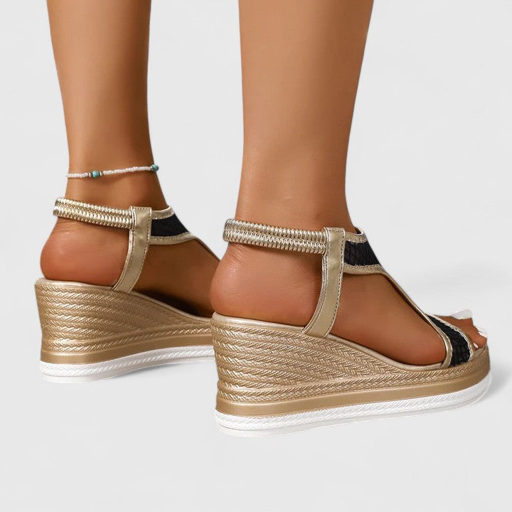 Open Toe Fishnet Mesh Platform Wedge Sandals