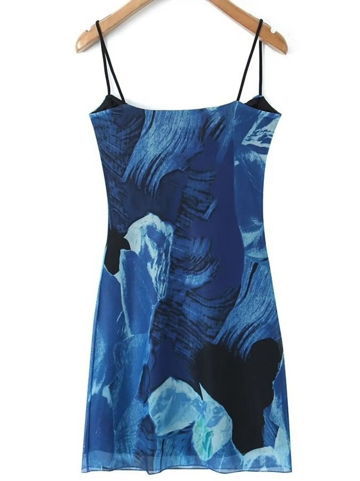 Abstract Print Mesh Cowl Neck Halter Cami Bodycon Mini Dress 9