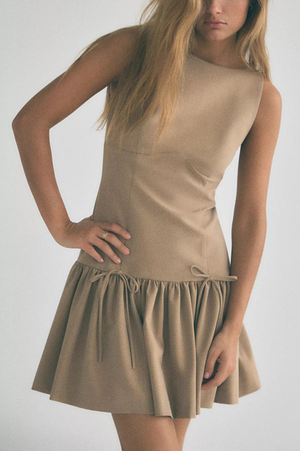 Solid Velvet Bow Embellished Sleeveless Mini Dress - View 3