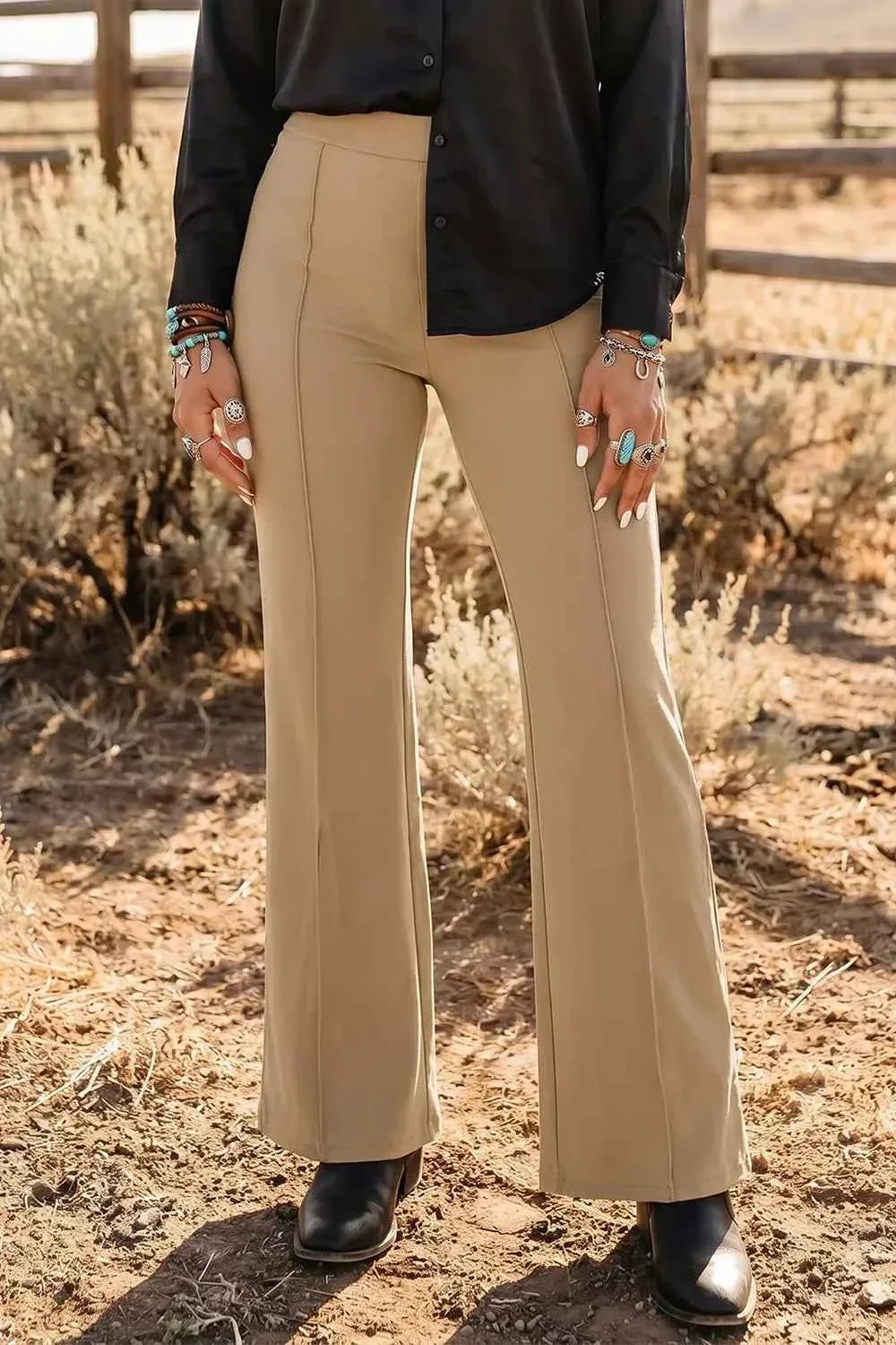 High Waist Front Seam Pull On Flare Leg Pants