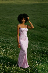 Ribbed Cherry Bodycon Maxi Floral Dress