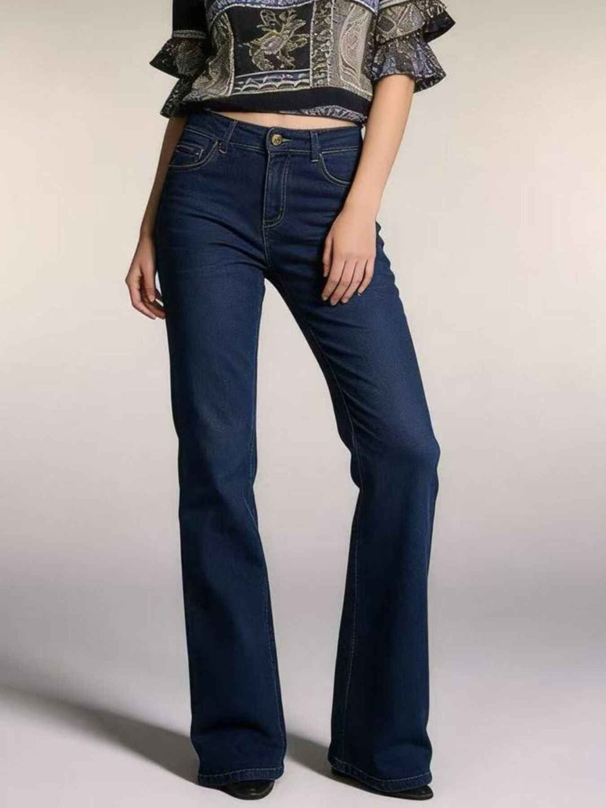 High Waist Raw Hem Full Length Bootcut Flare Jeans 2