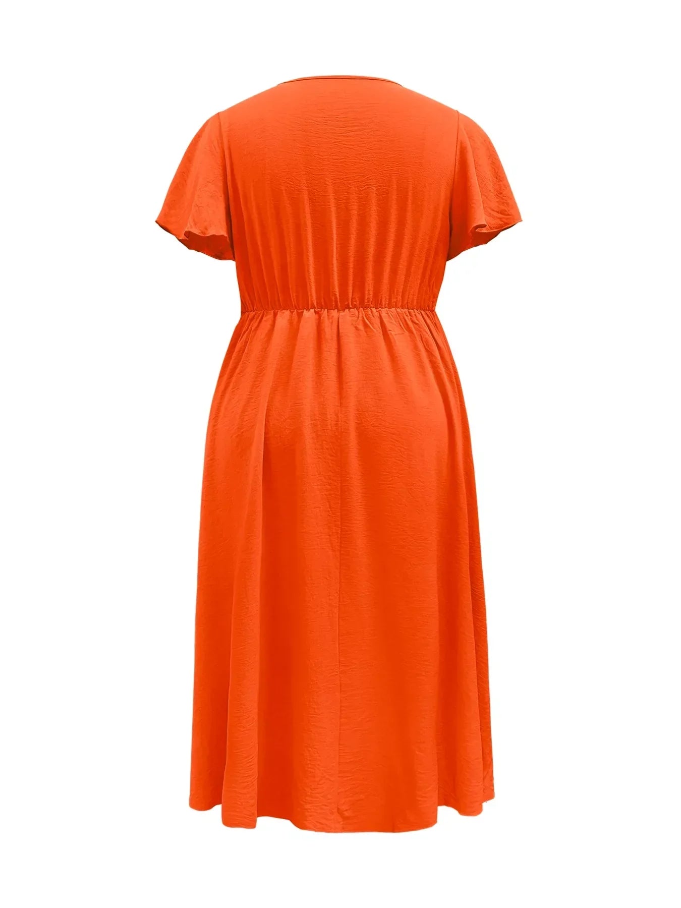 Orange Plus Size Surplice Flutter Sleeve Dress: