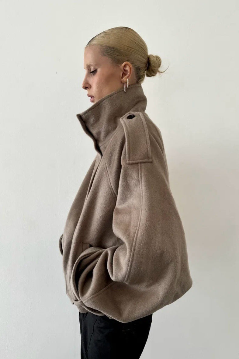 Elegant Wool Blend Stand Collar Coat