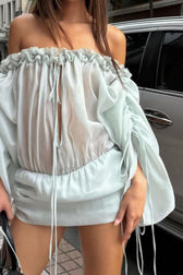 Off Shoulder Mesh Long Sleeve Top