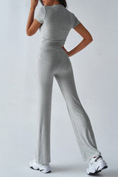 Essential Solid Color Crewneck Top Wide Leg Pants Set