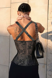 Lace Up Corset Waist Strapless Cami Top