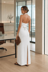 Linen Halter Vest Maxi Dress Two Piece Work Set