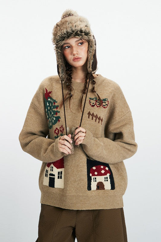 Casual Printed Slouchy Knit Top