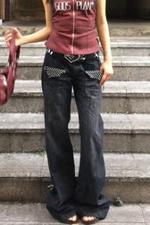 Vintage Washed Distressed Wide-Leg Denim Jeans