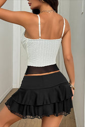 Faux Two Piece Lace Mesh Bow Cami Top
