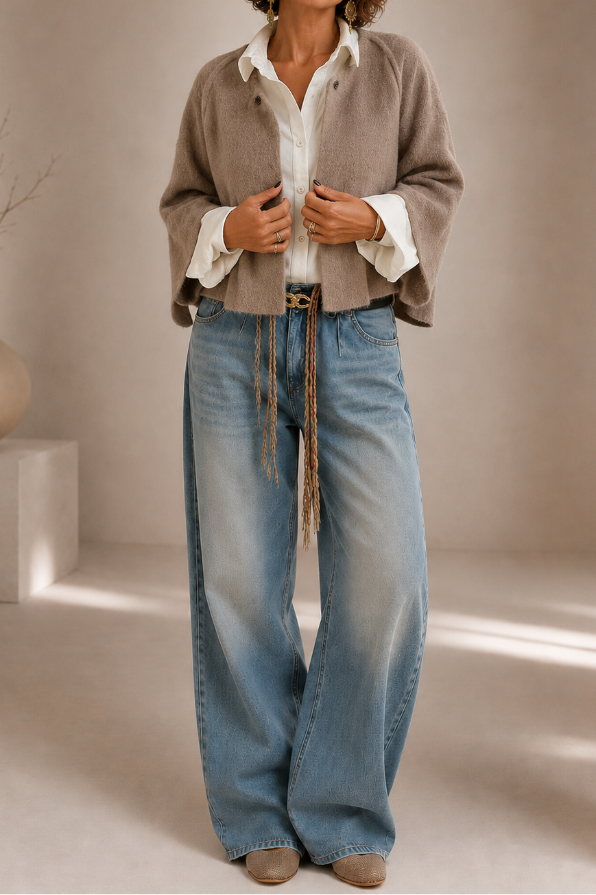 Collared Button Front Textured Knit Cropped Jacket