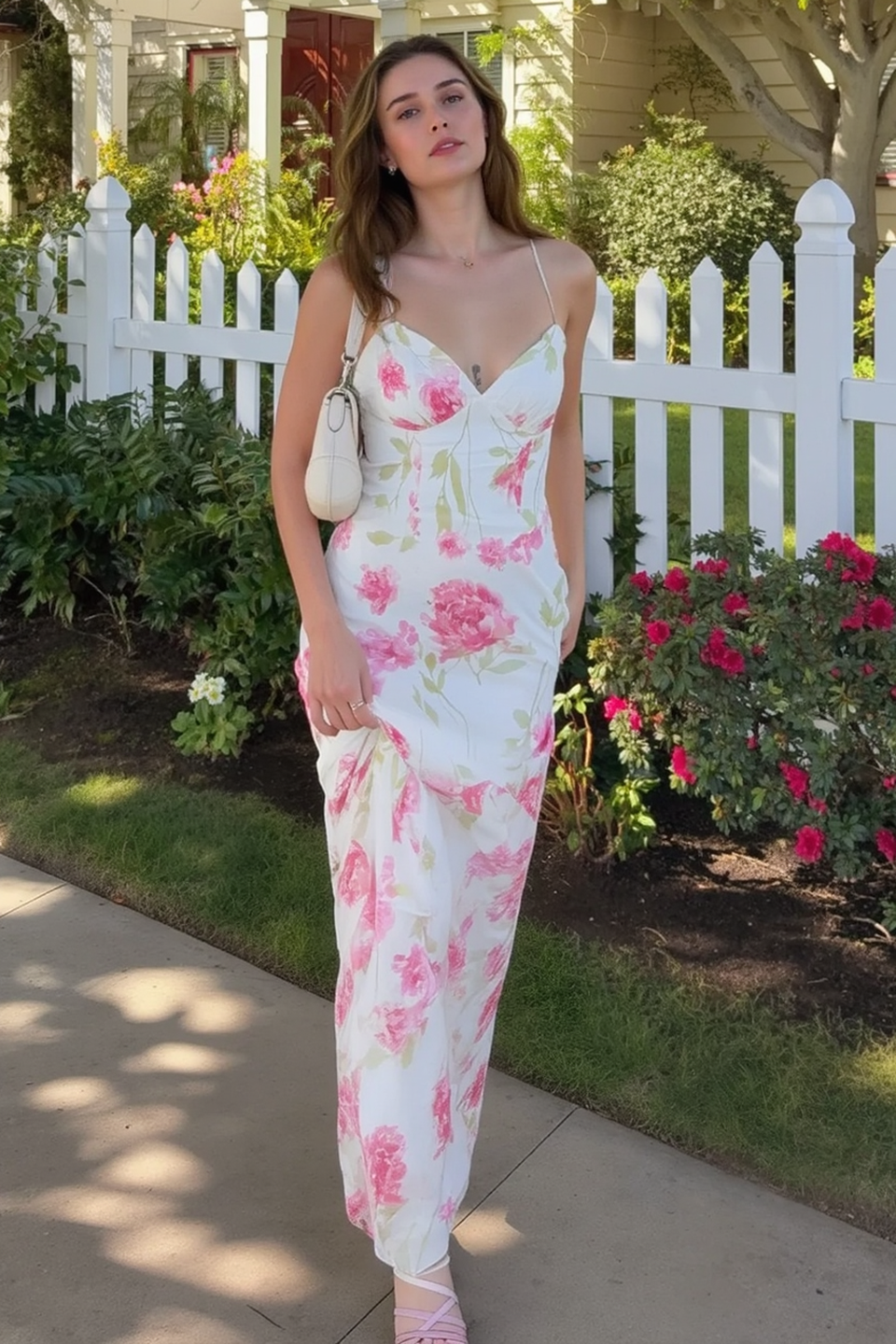 Floral Print Tie Back Vacation Maxi Slip Dress